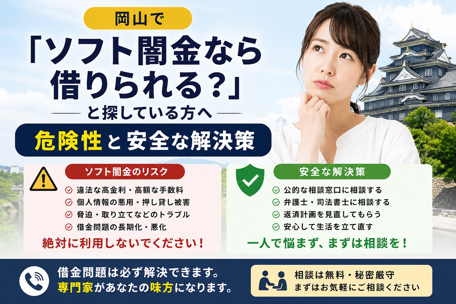 岡山で「ソフト闇金なら借りられる?」と探している方へ|危険性と安全な解決策